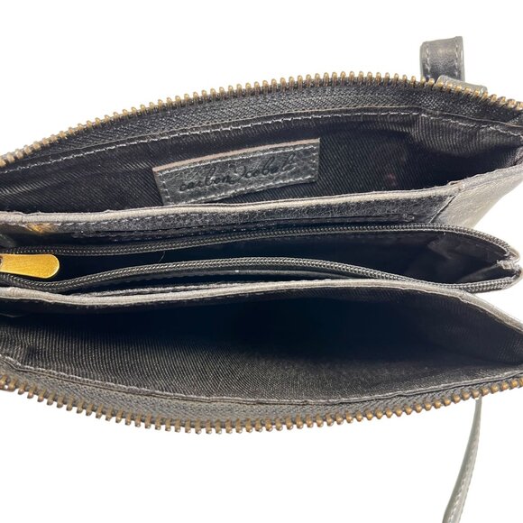 Carbon 2 Cobalt Black Leather Crossbody Purse Adjustable Strap Zipper Closure - Picture 7 of 10